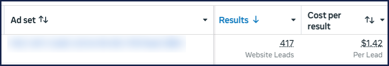 Ads Manager, first ad set, June 15 to 30: 417 leads at $1.42